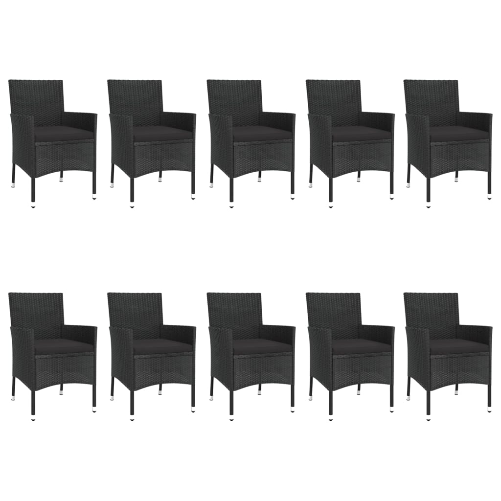 Set da Pranzo da Giardino 11 pz con Cuscini in Polyrattan Nero - homemem39