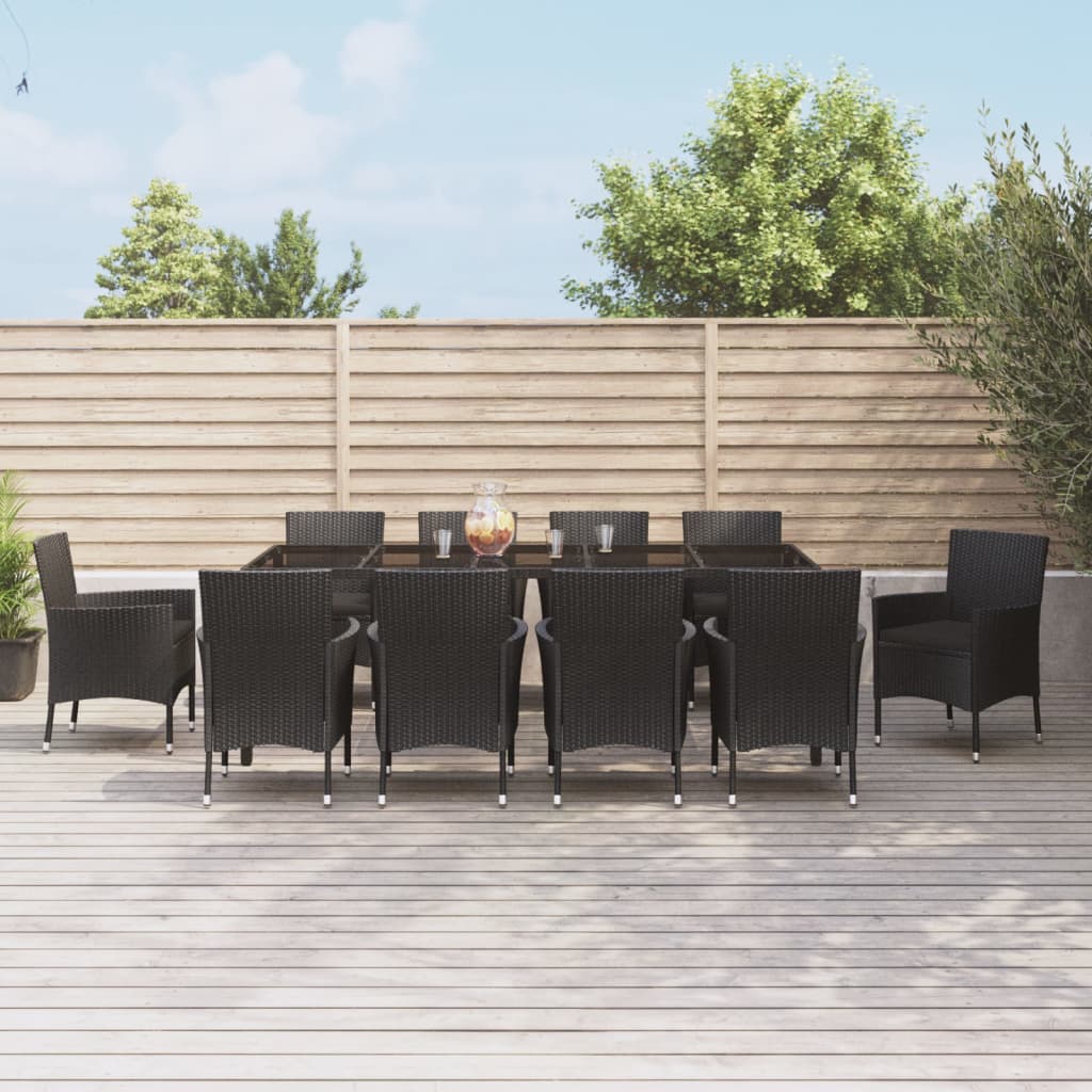 Set da Pranzo da Giardino 11 pz con Cuscini in Polyrattan Nero - homemem39