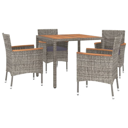 Set da Pranzo da Giardino 5 pz con Cuscini in Polyrattan Grigio - homemem39