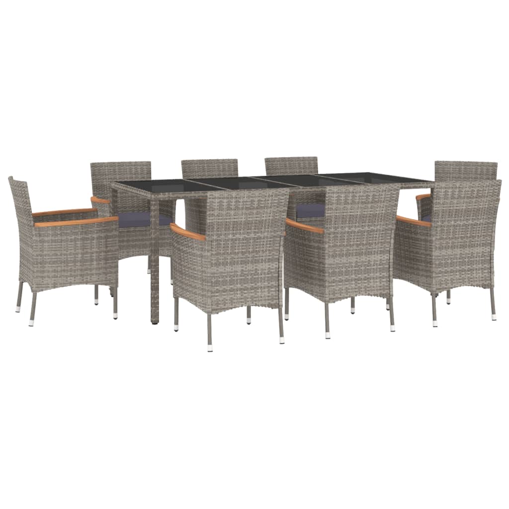 Set da Pranzo da Giardino 9 pz con Cuscini in Polyrattan Grigio - homemem39