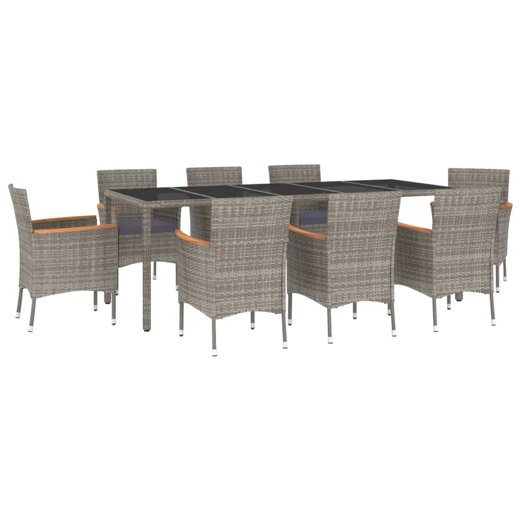 Set da Pranzo da Giardino 9 pz con Cuscini in Polyrattan Grigio - homemem39