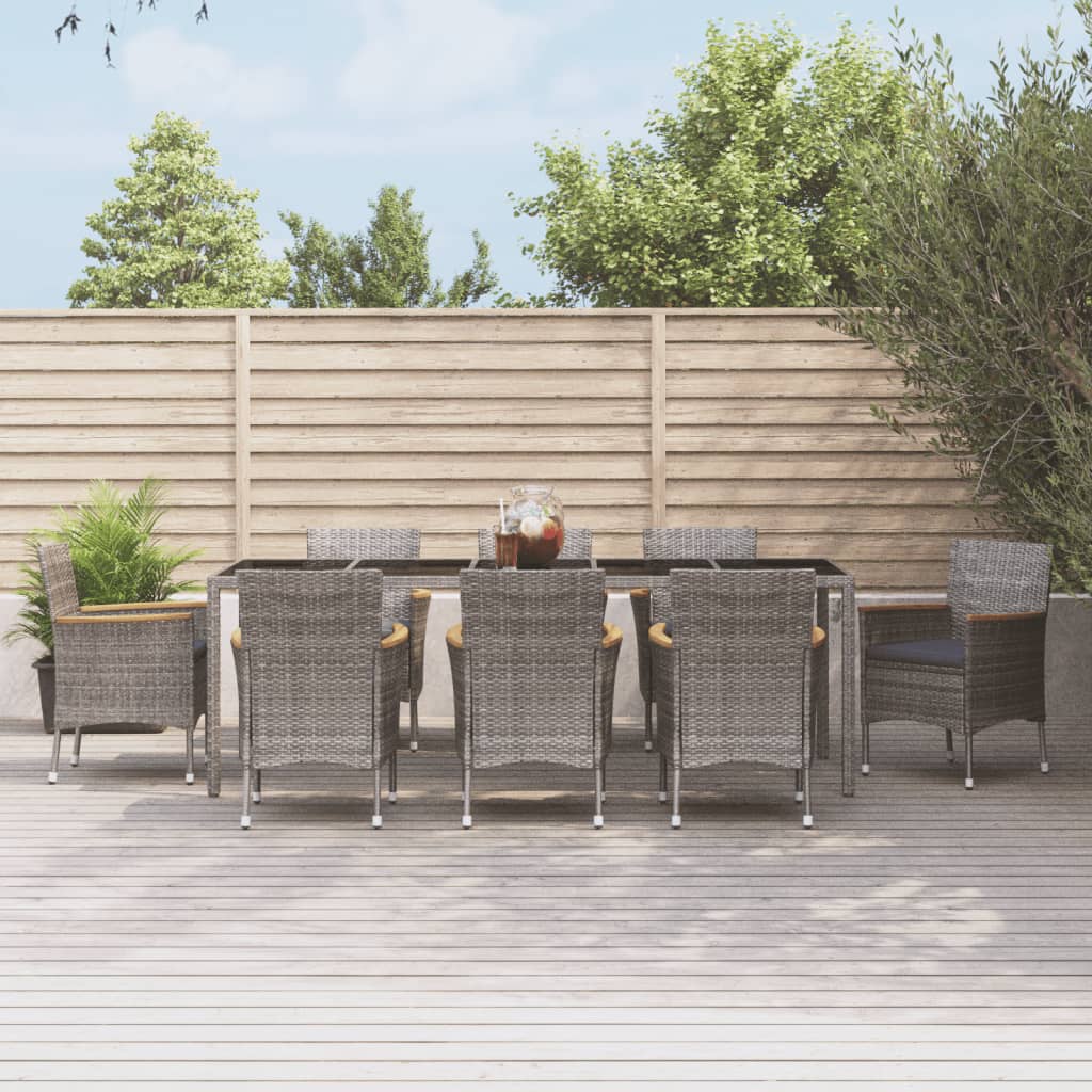 Set da Pranzo da Giardino 9 pz con Cuscini in Polyrattan Grigio - homemem39