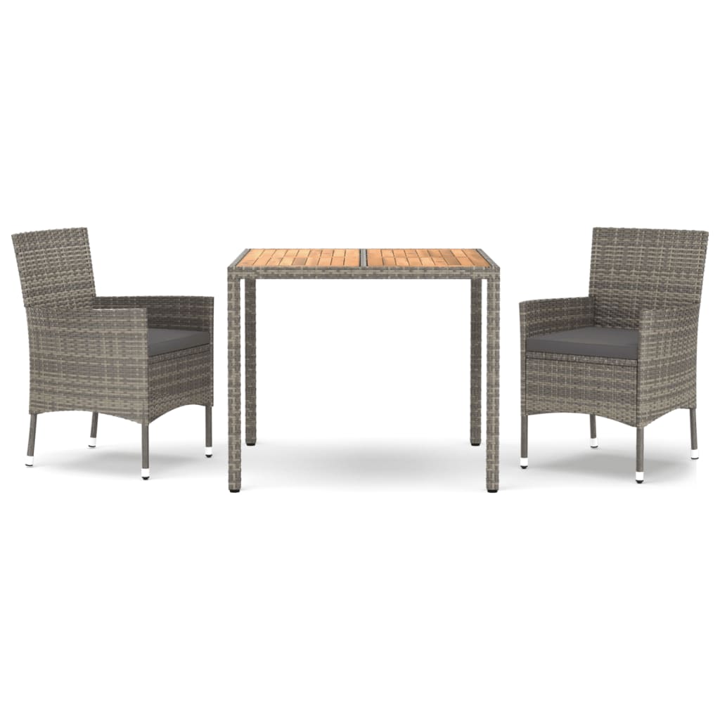 Set da Pranzo da Giardino 3 pz con Cuscini in Polyrattan Grigio - homemem39