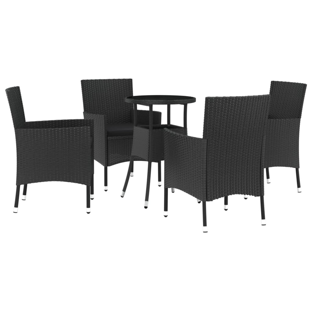 Set Bistrò da Giardino 5 pz con Cuscini in Polyrattan Nero - homemem39