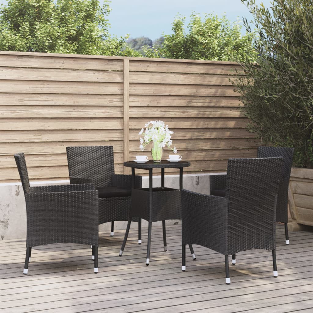 Set Bistrò da Giardino 5 pz con Cuscini in Polyrattan Nero - homemem39