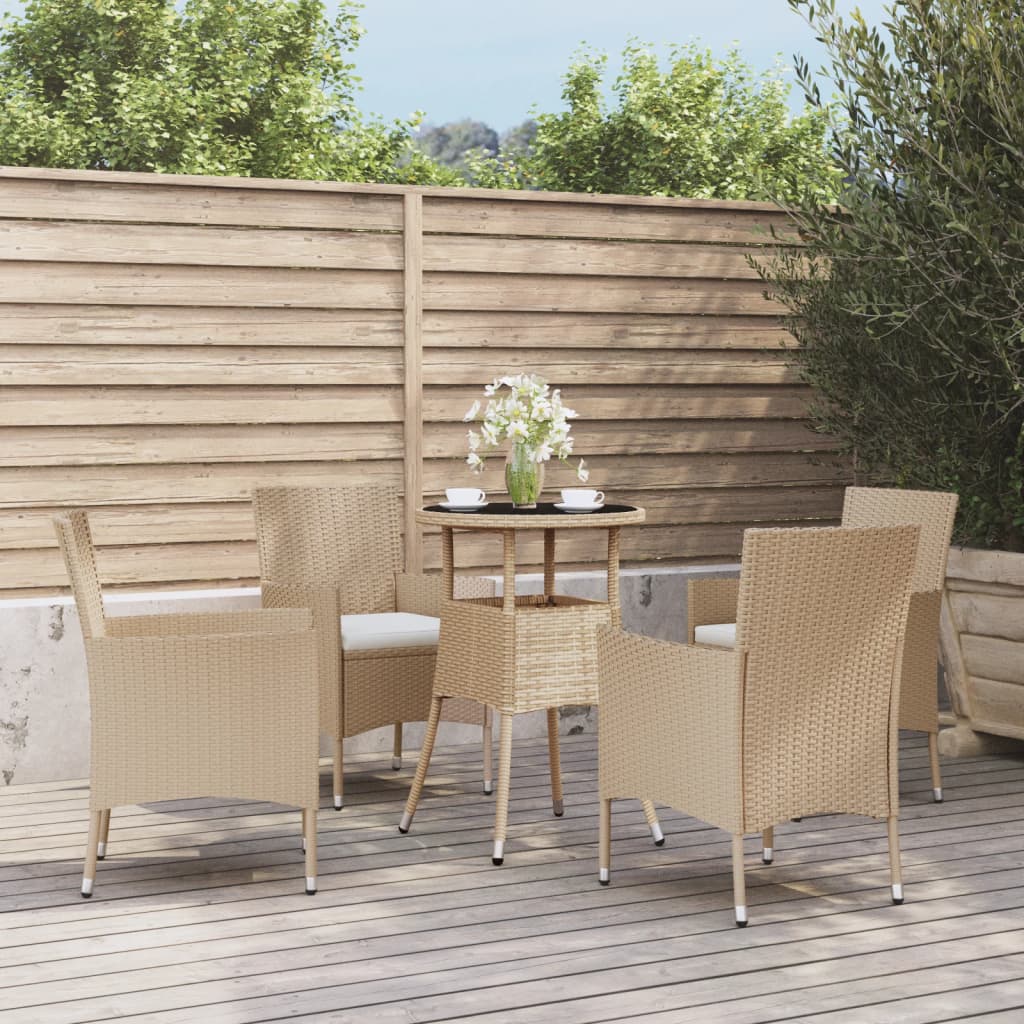 Set da Bistrò da Giardino 5 pz con Cuscini Beige in Polyrattan - homemem39