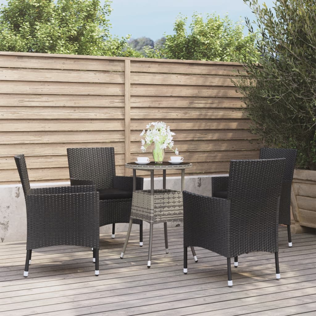 Set Bistrò da Giardino 5 pz con Cuscini in Polyrattan Nero - homemem39