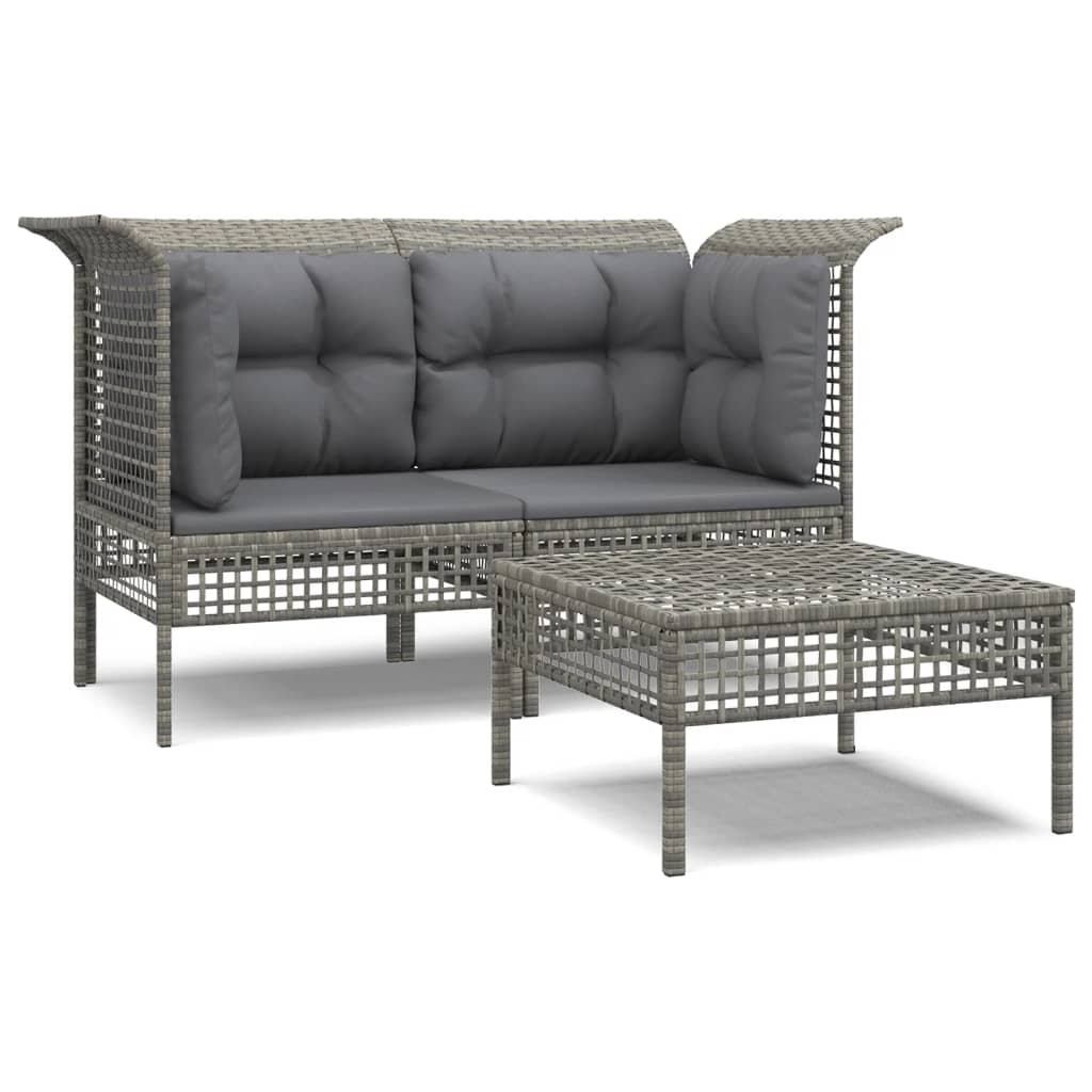 Set Divani da Giardino 3 pz con Cuscini in Polyrattan Grigio - homemem39