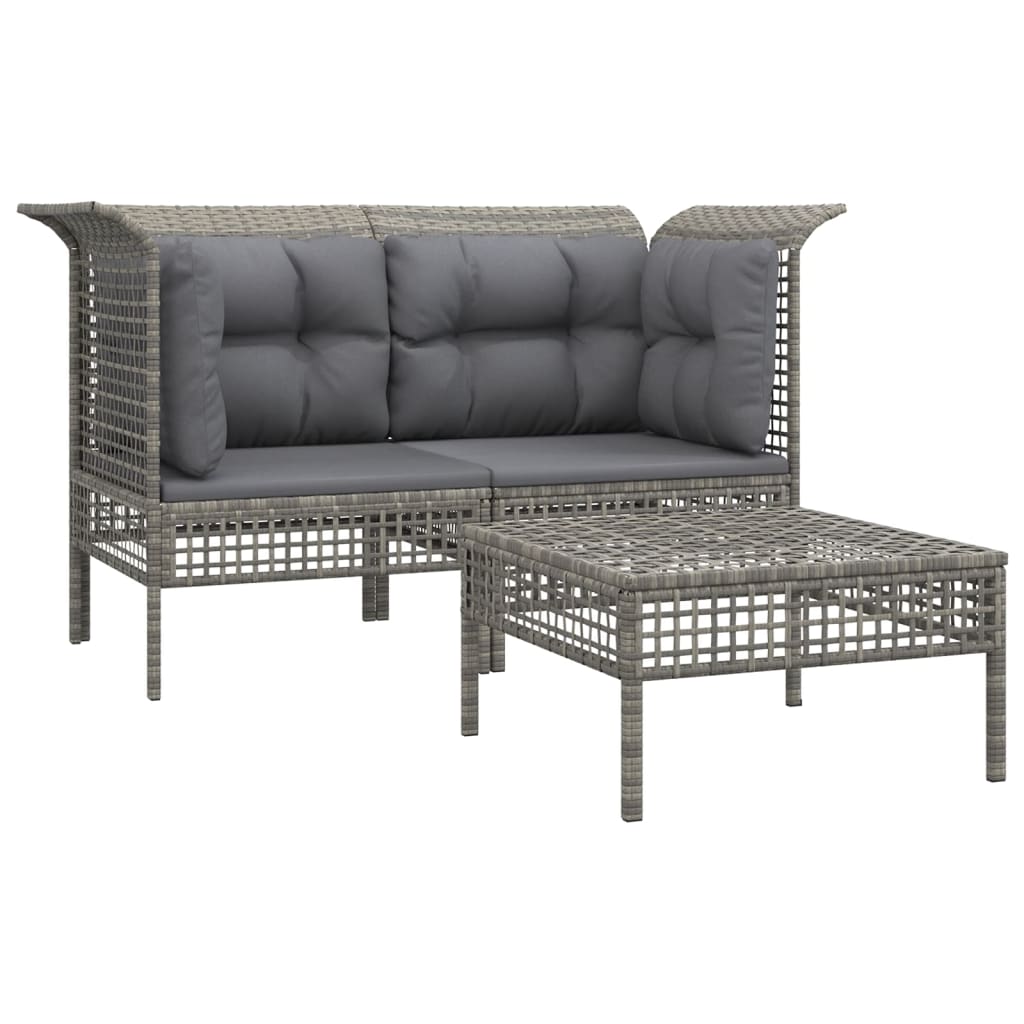 Set Divani da Giardino 3 pz con Cuscini in Polyrattan Grigio - homemem39