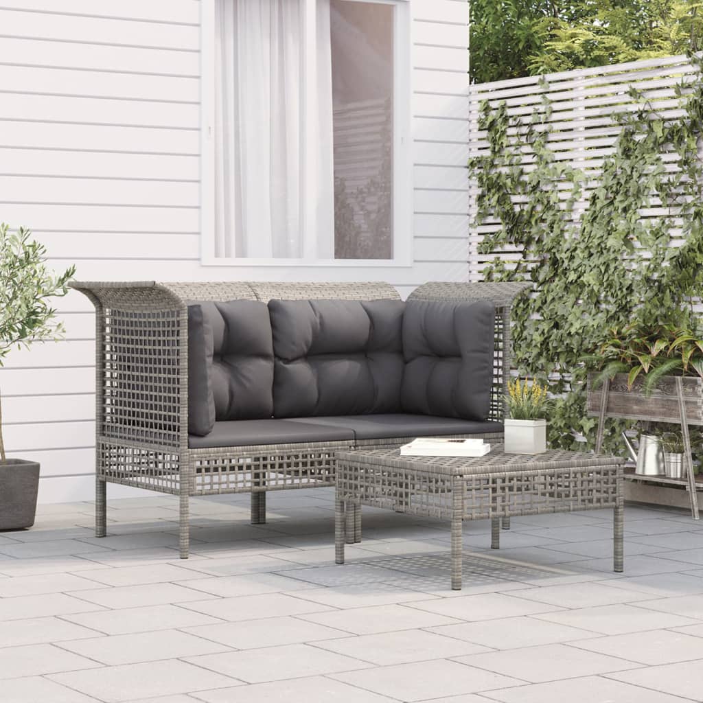 Set Divani da Giardino 3 pz con Cuscini in Polyrattan Grigio - homemem39