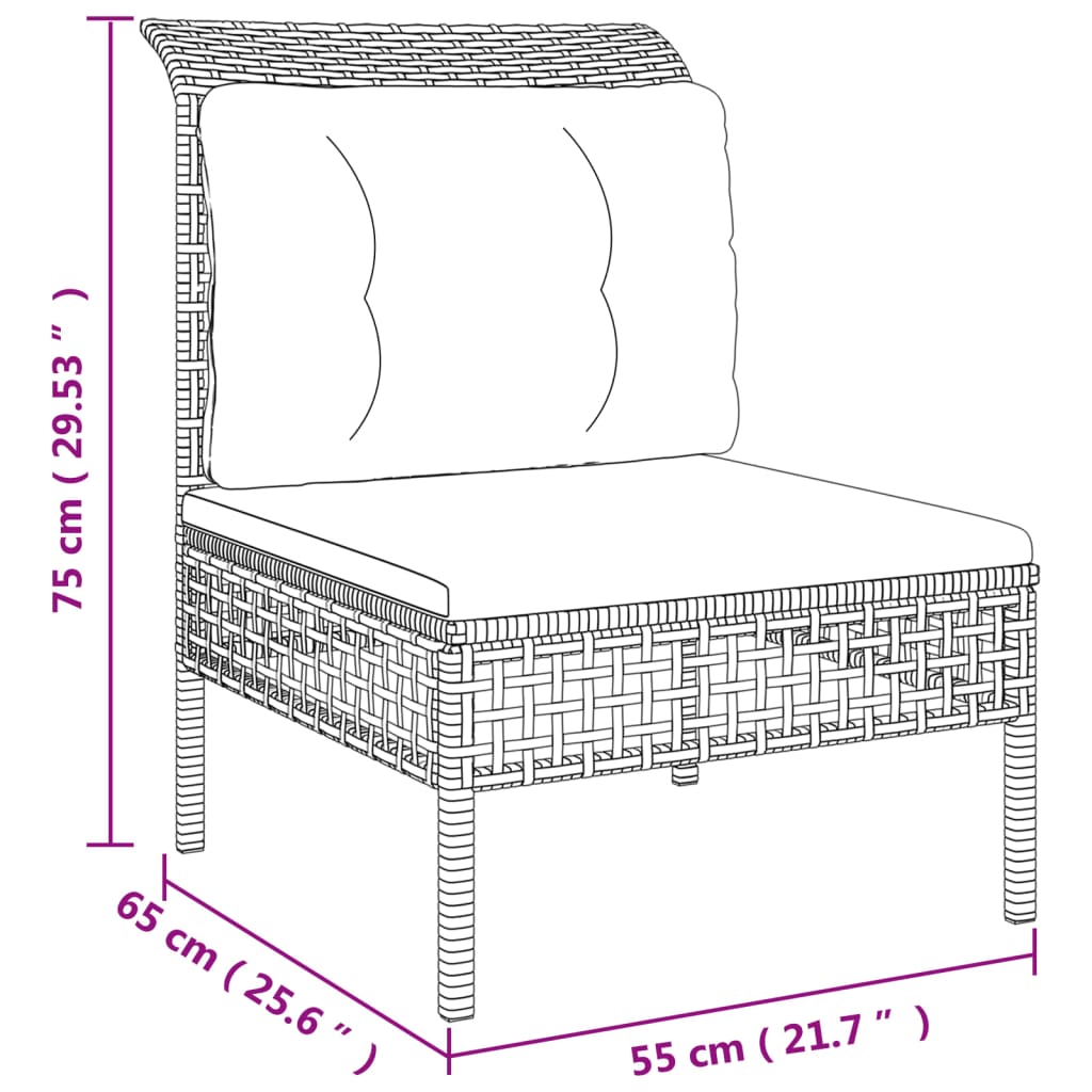 Set Divani da Giardino 3 pz con Cuscini in Polyrattan Grigio - homemem39