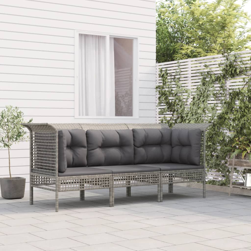 Set Divani da Giardino 3 pz con Cuscini in Polyrattan Grigio - homemem39