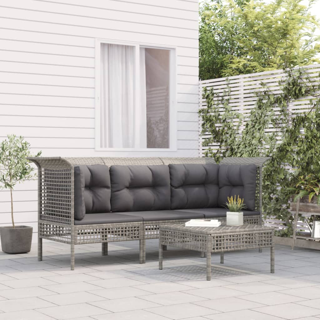 Set Divani da Giardino 4 pz con Cuscini in Polyrattan Grigio - homemem39