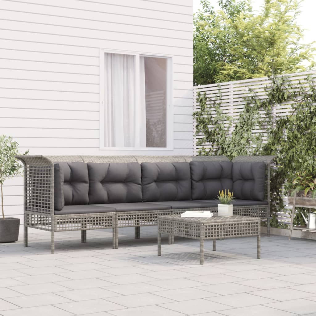 Set Divani da Giardino 5 pz con Cuscini in Polyrattan Grigio - homemem39