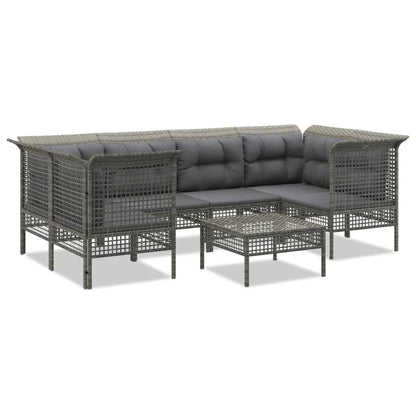 Set Divani da Giardino 7 pz con Cuscini in Polyrattan Grigio - homemem39