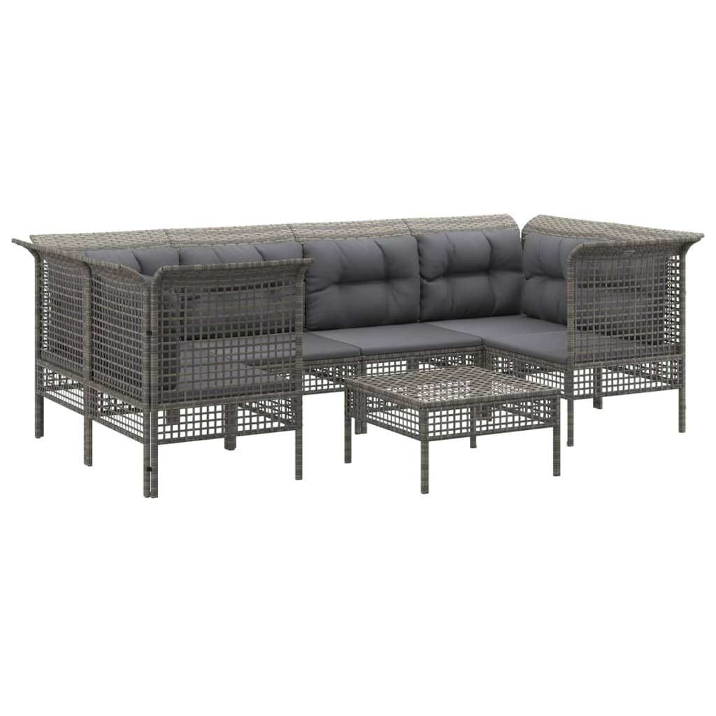 Set Divani da Giardino 7 pz con Cuscini in Polyrattan Grigio - homemem39