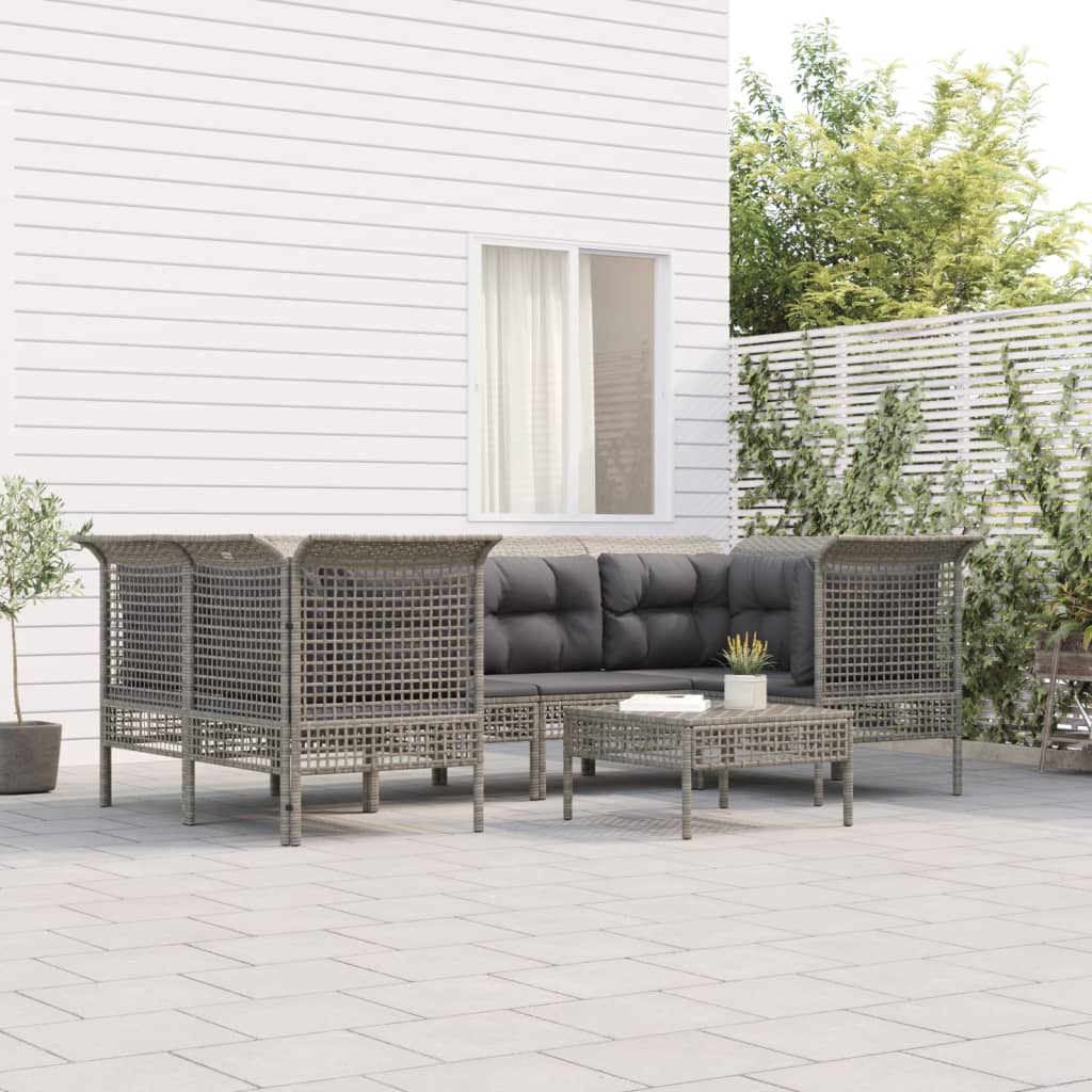 Set Divani da Giardino 7 pz con Cuscini in Polyrattan Grigio - homemem39