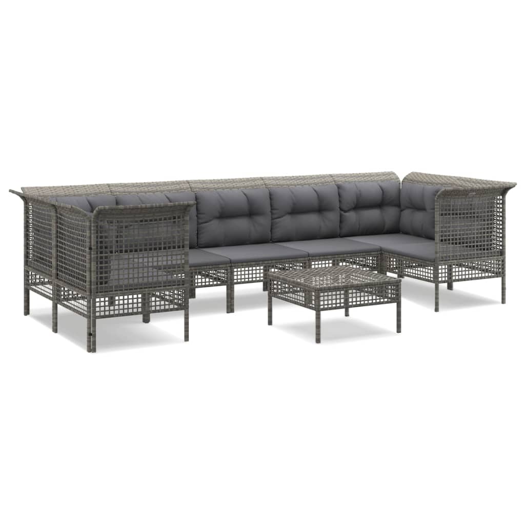 Set Divani da Giardino 8 pz con Cuscini in Polyrattan Grigio - homemem39