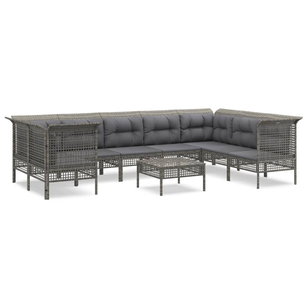 Set Divani da Giardino 9 pz con Cuscini in Polyrattan Grigio - homemem39