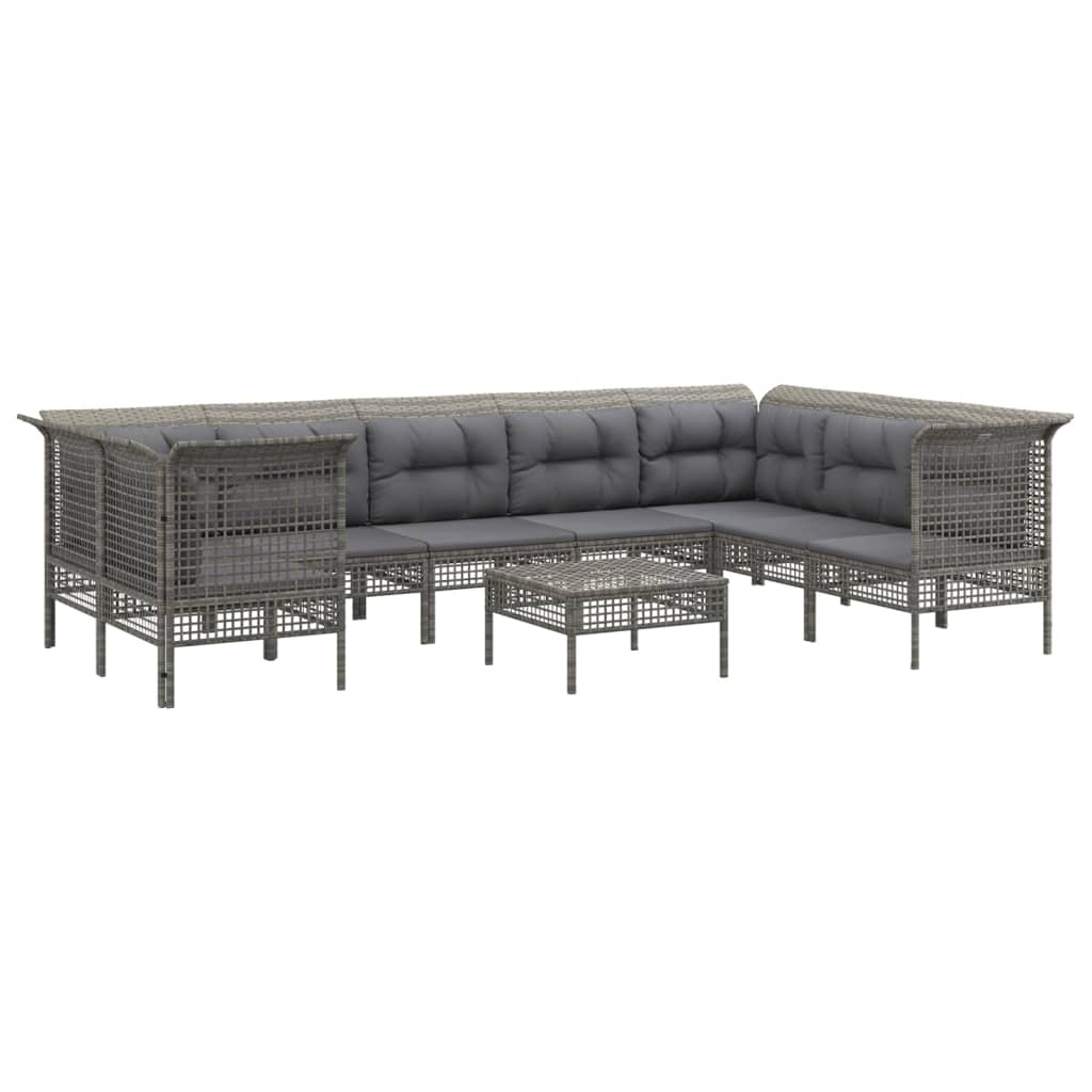 Set Divani da Giardino 9 pz con Cuscini in Polyrattan Grigio - homemem39