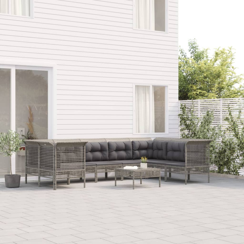 Set Divani da Giardino 9 pz con Cuscini in Polyrattan Grigio - homemem39