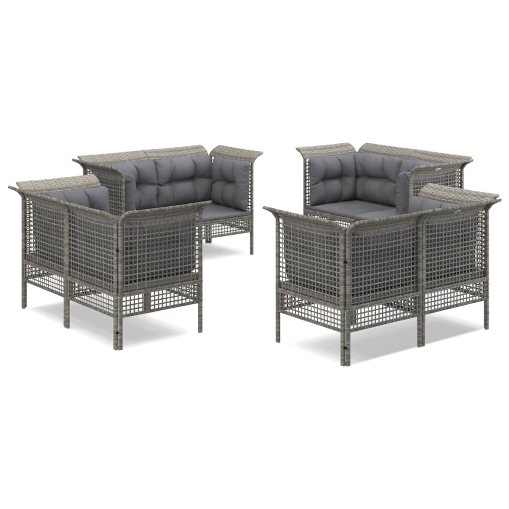 Set Divani da Giardino 8 pz con Cuscini in Polyrattan Grigio - homemem39