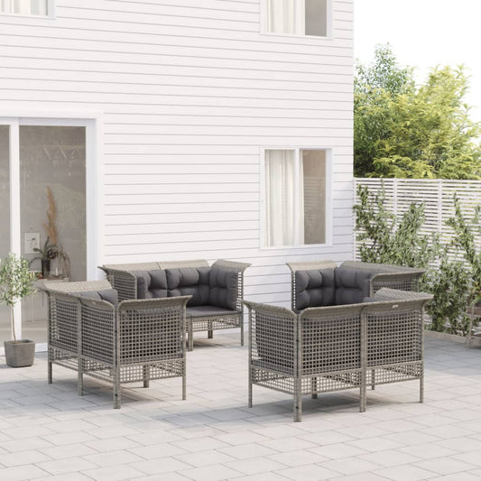 Set Divani da Giardino 8 pz con Cuscini in Polyrattan Grigio - homemem39