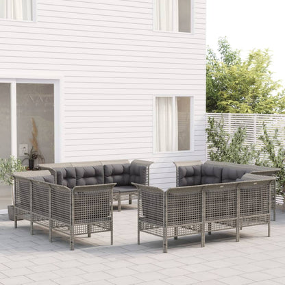 Set Divani da Giardino 12 pz con Cuscini in Polyrattan Grigio - homemem39