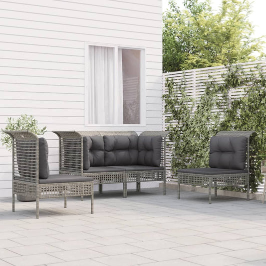 Set Divani da Giardino 4 pz con Cuscini in Polyrattan Grigio - homemem39