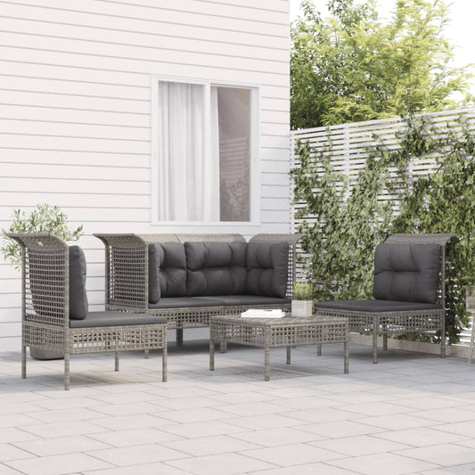 Set Divani da Giardino 5 pz con Cuscini in Polyrattan Grigio - homemem39