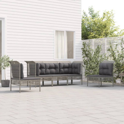 Set Divani da Giardino 5 pz con Cuscini in Polyrattan Grigio - homemem39