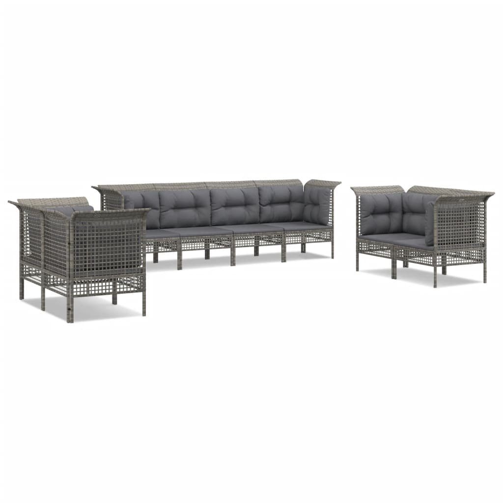 Set Divani da Giardino 8 pz con Cuscini in Polyrattan Grigio - homemem39