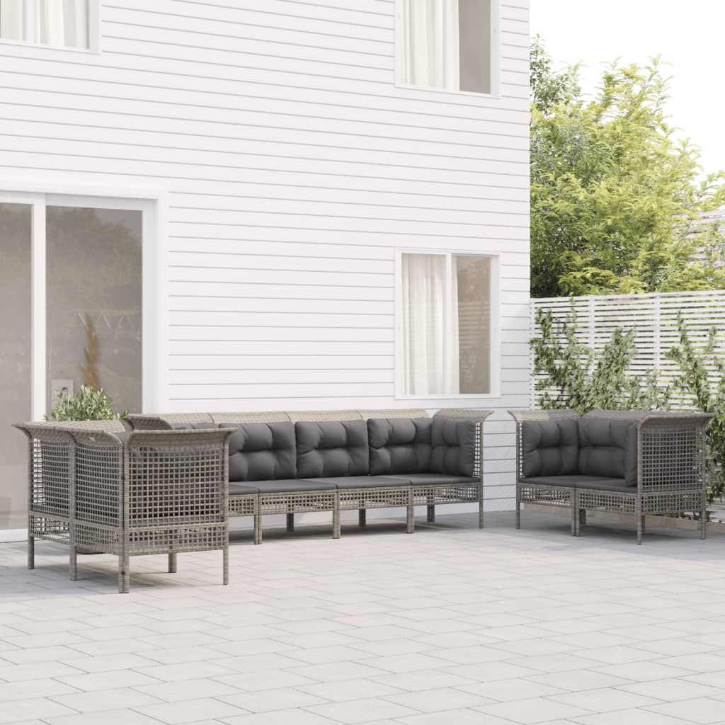 Set Divani da Giardino 8 pz con Cuscini in Polyrattan Grigio - homemem39