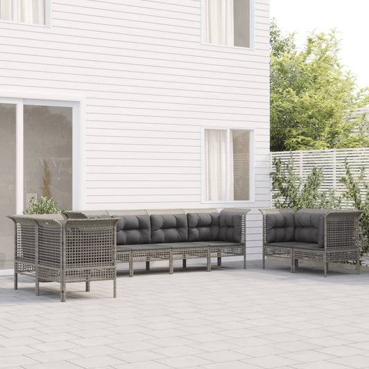 Set Divani da Giardino 8 pz con Cuscini in Polyrattan Grigio - homemem39