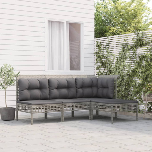 Set Divani da Giardino 4 pz con Cuscini in Polyrattan Grigio - homemem39