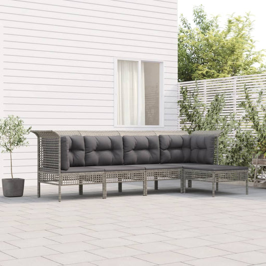 Set Divani da Giardino 5 pz con Cuscini in Polyrattan Grigio - homemem39