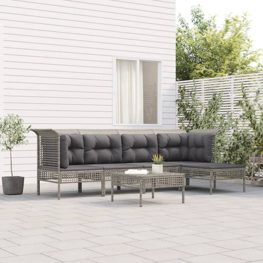 Set Divani da Giardino 6 pz con Cuscini in Polyrattan Grigio - homemem39