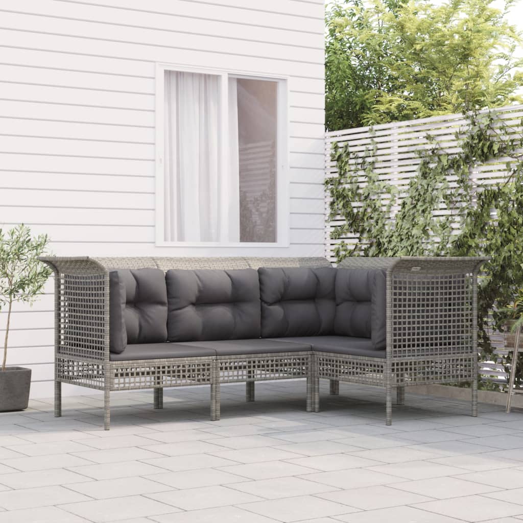 Set Divani da Giardino 4 pz con Cuscini in Polyrattan Grigio - homemem39