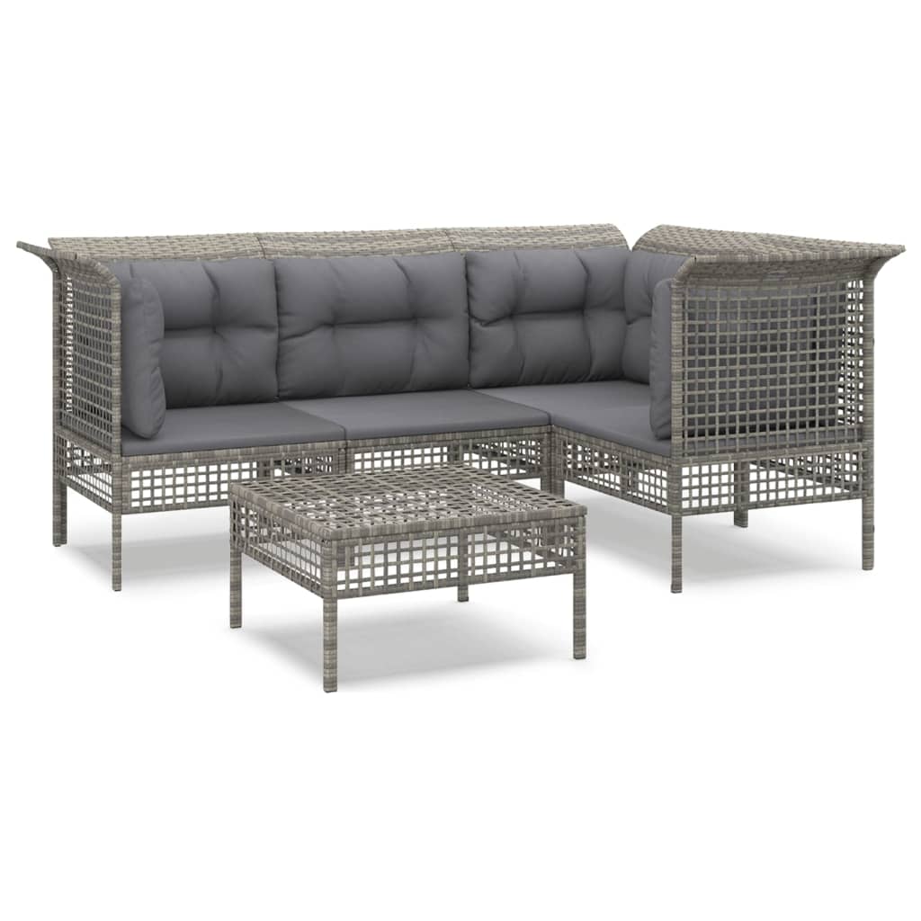 Set Divani da Giardino 5 pz con Cuscini in Polyrattan Grigio - homemem39