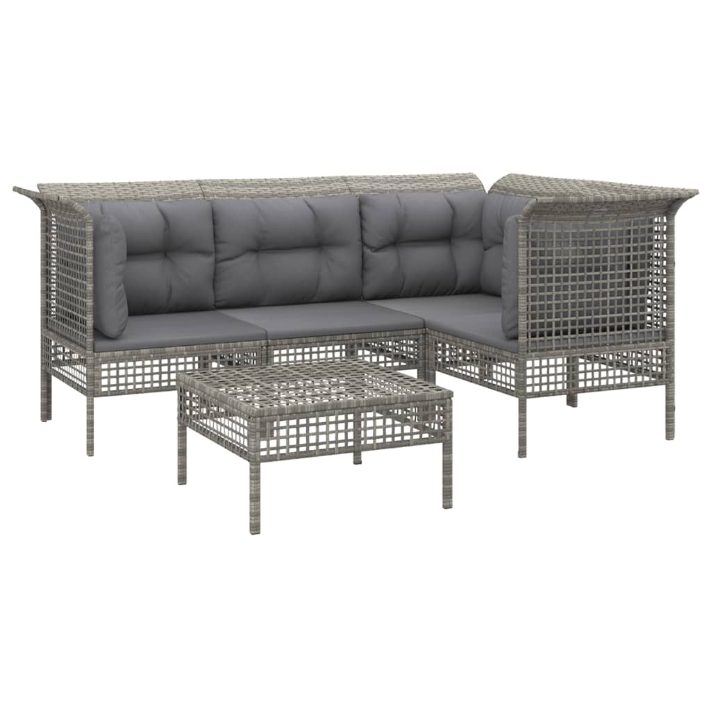 Set Divani da Giardino 5 pz con Cuscini in Polyrattan Grigio - homemem39