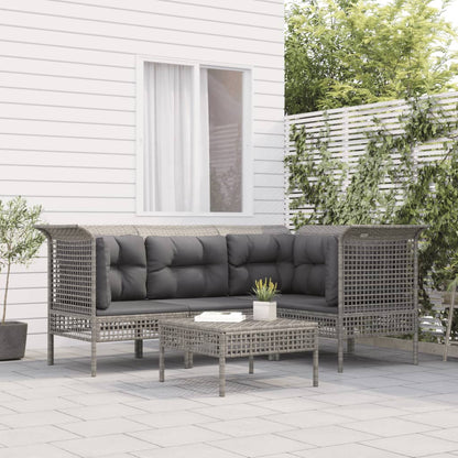 Set Divani da Giardino 5 pz con Cuscini in Polyrattan Grigio - homemem39