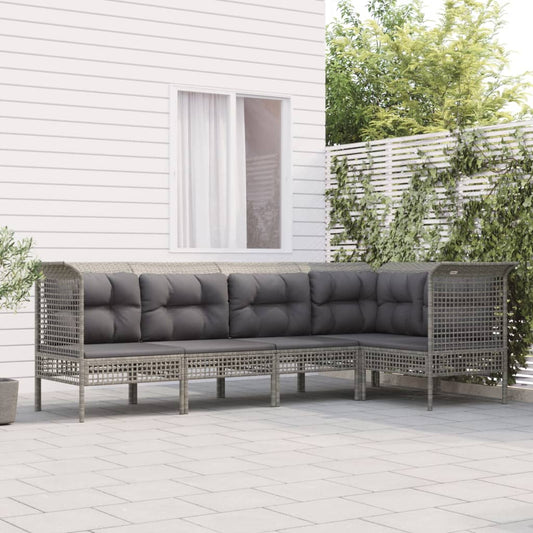 Set Divani da Giardino 5 pz con Cuscini in Polyrattan Grigio - homemem39