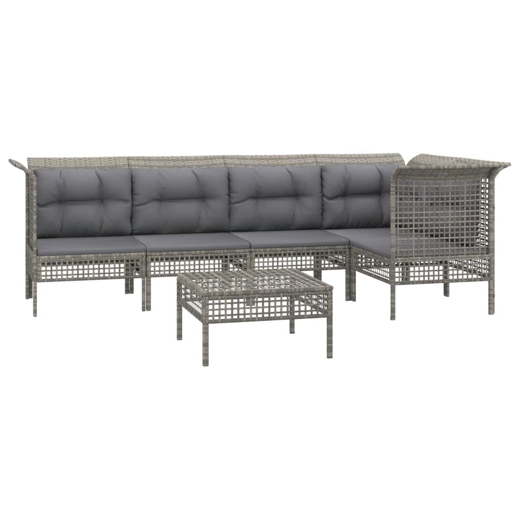 Set Divani da Giardino 6 pz con Cuscini in Polyrattan Grigio - homemem39