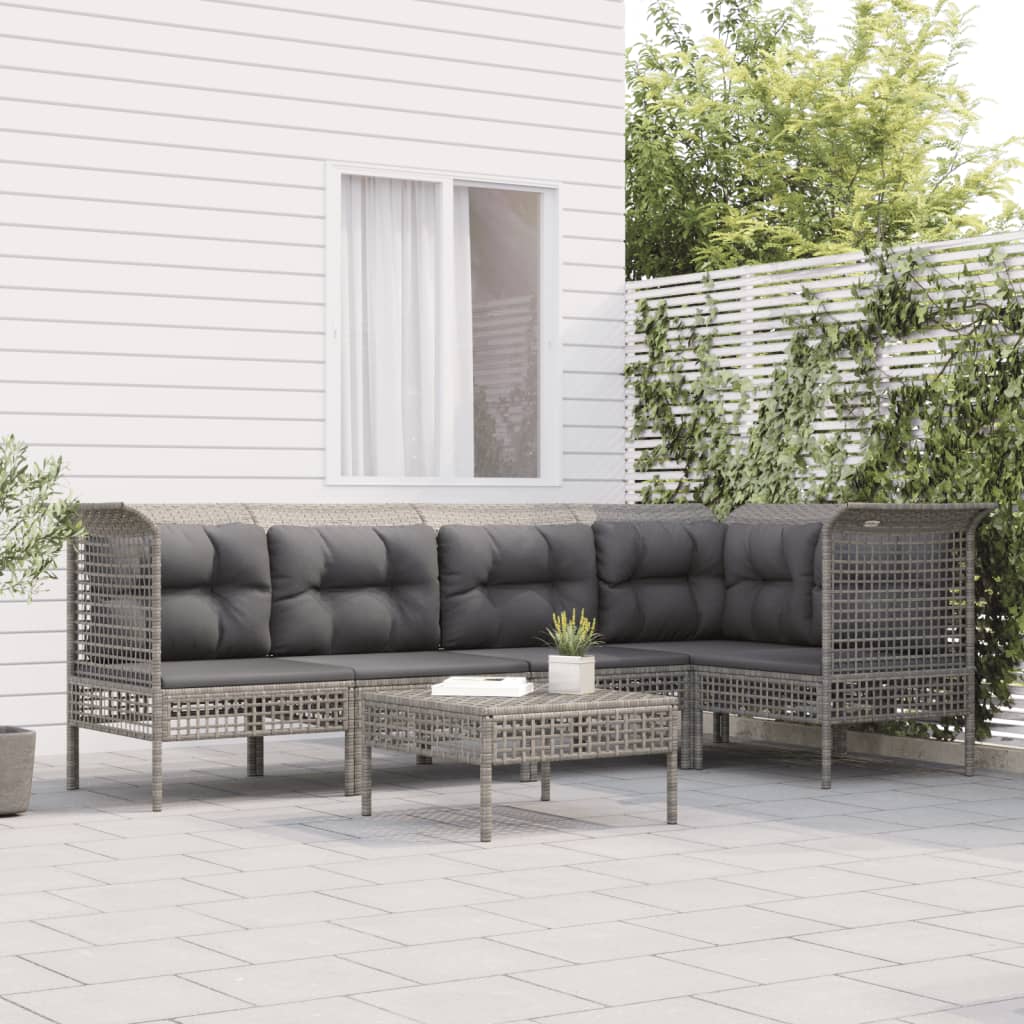 Set Divani da Giardino 6 pz con Cuscini in Polyrattan Grigio - homemem39