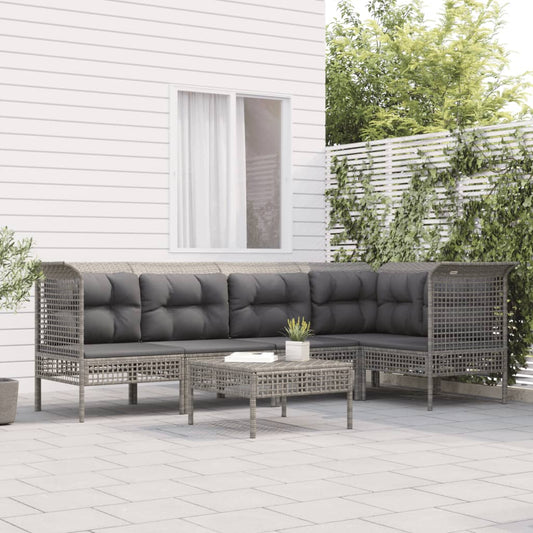 Set Divani da Giardino 6 pz con Cuscini in Polyrattan Grigio - homemem39