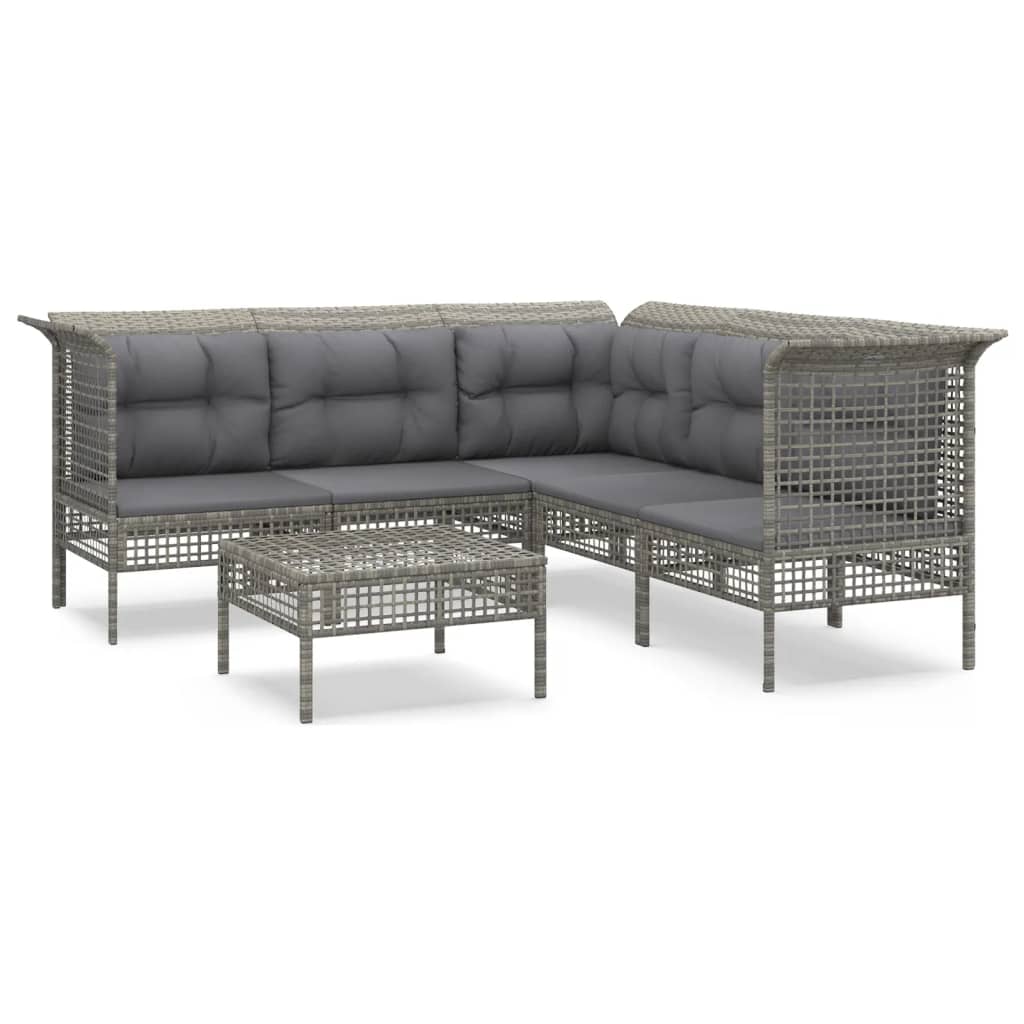 Set Divani da Giardino 6 pz con Cuscini in Polyrattan Grigio - homemem39