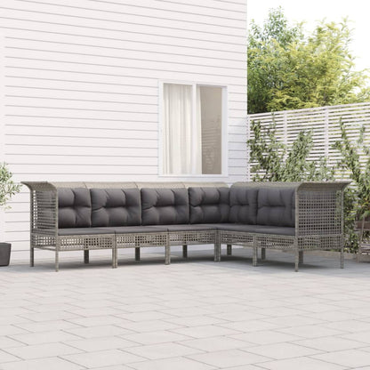 Set Divani da Giardino 6 pz con Cuscini in Polyrattan Grigio - homemem39