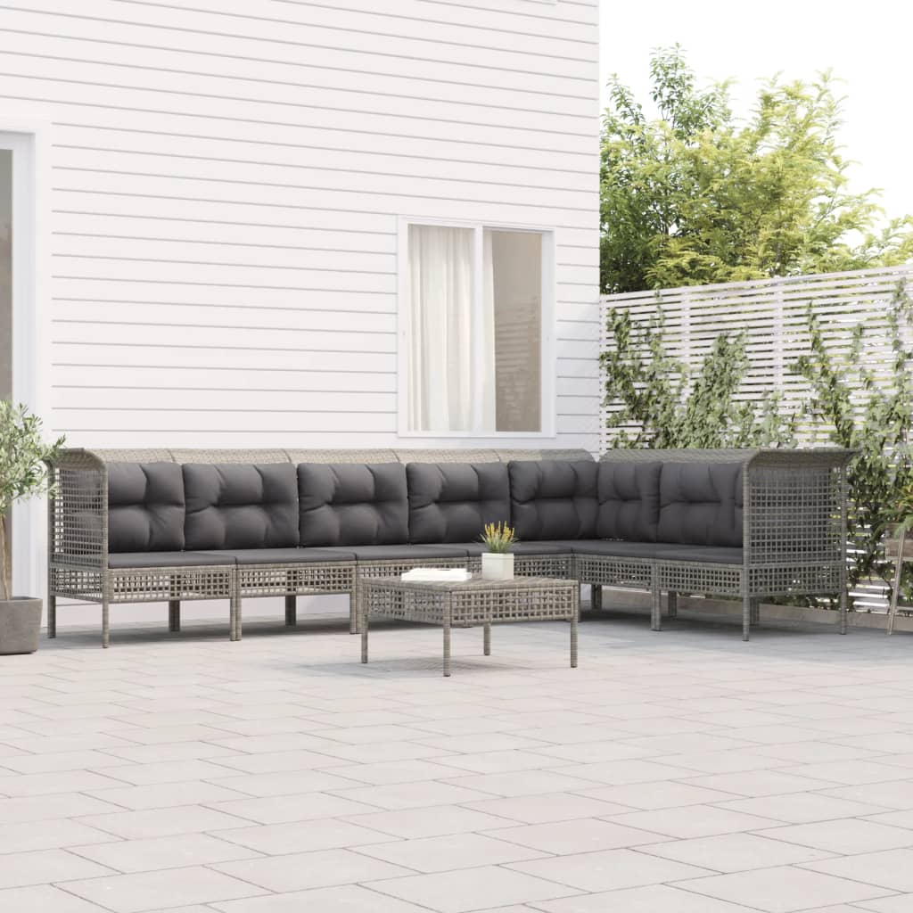 Set Divani da Giardino 8 pz con Cuscini in Polyrattan Grigio - homemem39