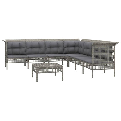 Set Divani da Giardino 8 pz con Cuscini in Polyrattan Grigio - homemem39