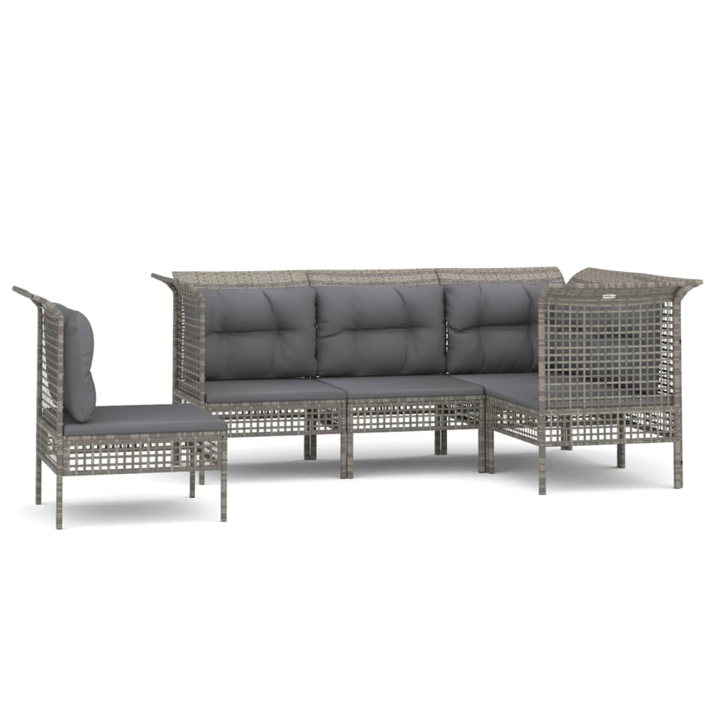 Set Divani da Giardino 5 pz con Cuscini in Polyrattan Grigio - homemem39